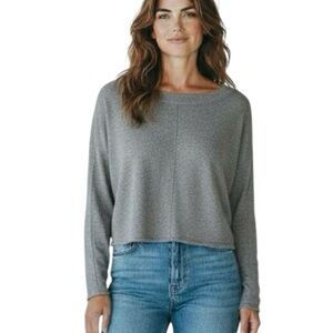 Free People gray long sleeve knit pullover soft bateau neck cropped sweater XS